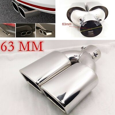 #ad 1pc 63mm 2.5quot; Chrome Stainless Car Rear Dual Exhaust Pipe Tail Muffler Tip Cover $39.01