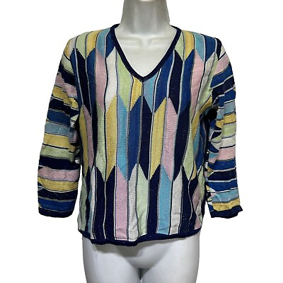 #ad Marcazzani Metallic Blue Pastel woven Pullover sweater Size M $18.00