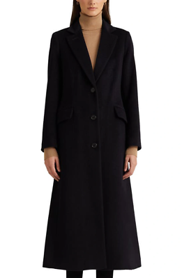 #ad Lauren Ralph Lauren B3011 Womens Navy Wool Blend Longline Coat Size 6 $258.40