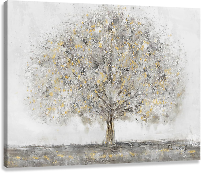 #ad Bathroom Decor Wall Art Abstract Tree Picture Hand Painted Painting with Gold La $16.24