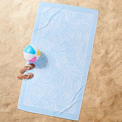 #ad Extra Large Oversized Cotton Blend Sky Blue Leaf Print Resort Beach Towel $17.92