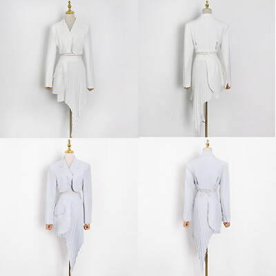 #ad Women Piece Set Blazer Irregular Notched Two White High Waist Casual Hem Skirt $69.03
