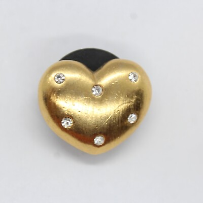 #ad Brushed Gold Heart Pin Clear Crystals Rhinestones Love Lapel $8.98