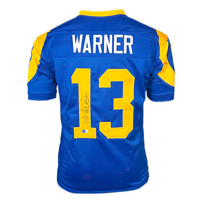 #ad Kurt Warner Signed St. Louis Blue Football Jersey Beckett $148.95