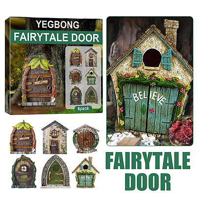 #ad 6PCS Miniature Fairy Door Garden Gnome Yard Art Sculpture Home Decoration New $9.35