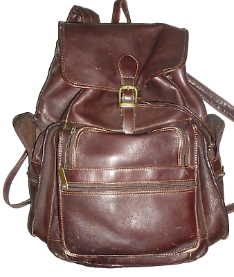 #ad Vintage Leather BackPack Colombian Brown Leather Bag Large 15x15x5quot; $55.49