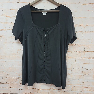 #ad Jaclyn Smith Womens Top Sz 1X Black Short Sleeve Blouse Square Neck $9.99