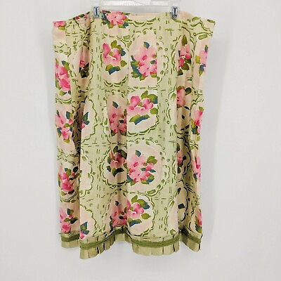 #ad J. Jill Linen Floral Print Ruffle Hem Pleated Skirt Pink Green Women#x27;s Size L $20.00