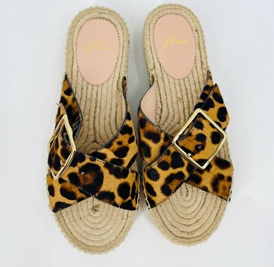#ad J. Crew Calf Hair Leopard Print Espadrille Slides Size 10 $39.99