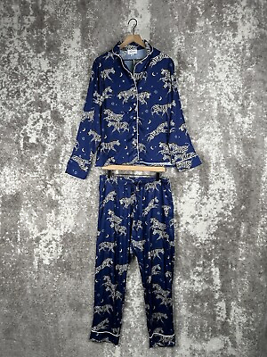 #ad Averie Pajama Set Medium Womens Two Piece Blue Zebra Print Sleep $83.99