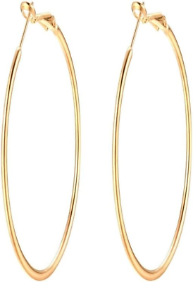 #ad 90Mm 3.5#x27;#x27; Large Circle Endless Hoop Earrings Hypoallergenic 14K Gold Plated Ex $29.99