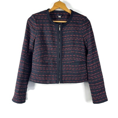 #ad Tommy Hilfiger Womens Navy Blue Red Blazer Jacket Full Zip Long Sleeve 6 $22.88