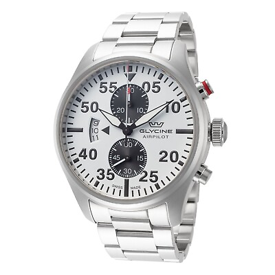 #ad New Glycine Mens GL0446 Airpilot Chrono 44 44mm Panda Dial Stainless Steel Watch $219.99