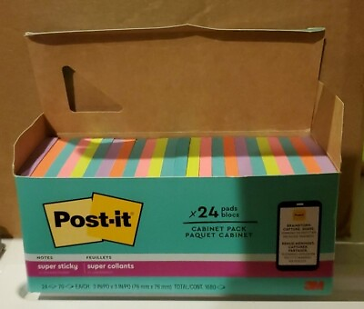 #ad 3M Post it Multicolor Super Sticky Notes 3quot; x 3quot; 24 Pads 70 Sheets Cabinet Pack $32.94