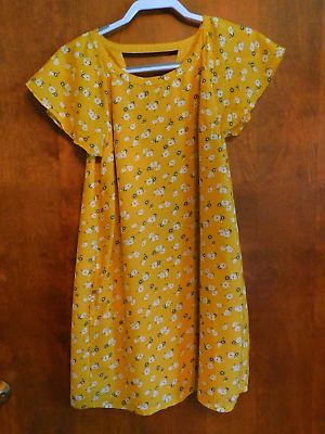 #ad Junior Abercrombie Fitch Yellow With Flowers Shift Mini Dress Size Small $13.50