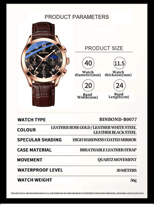 #ad Steel Top Watch BINBOND Fashion Mens Watches Full Top Watch Wristwatch $13.62