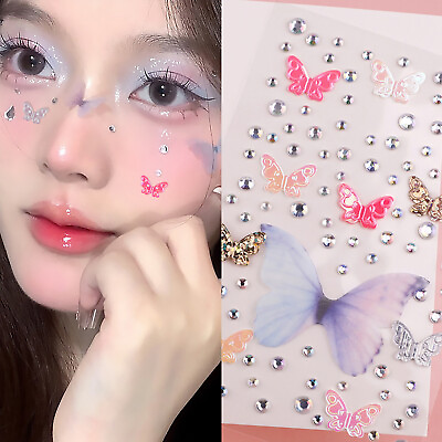 #ad 1Pc Tulle Butterfly Aurora Dazzle Face Patch Birthday Party Makeup Accessories $1.72