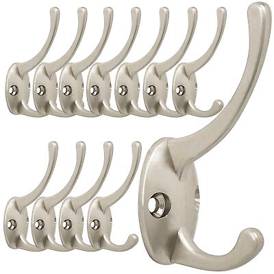 #ad 12 Pack Silver Coat Hooks Wall Mounted with 24 Screws Double Hooks $20.79
