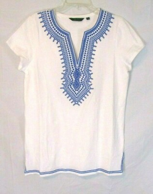 #ad New C. Wonder Embroidered V Neck Tunic Shirt Medium White A276524 Women XA15 $22.19