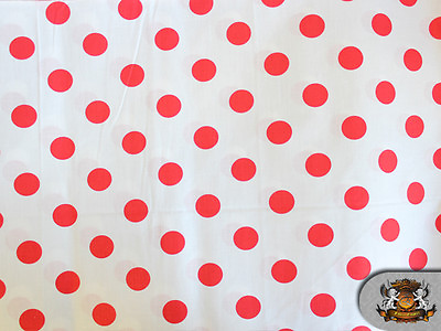 #ad Polycotton Printed POLKA DOTS RED WHITE BACKGROUND Fabric 60quot; W Sold BTY NTXT 4 $3.45