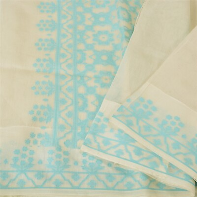 #ad Sanskriti Vintage White Sarees Cotton Woven Kota Doria Indian Sari 5 Yd Fabric $37.23