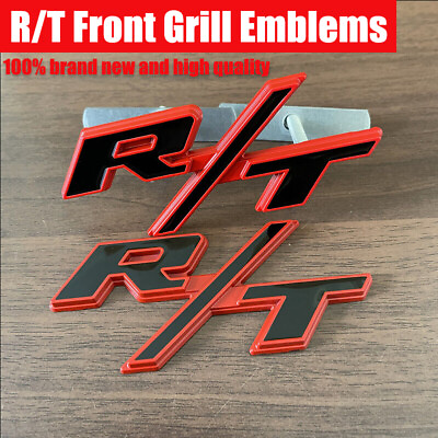 #ad New 2X OEM For RT Front Grill Emblems R T Badge Trunk Rear Red Black Car Decals $16.88