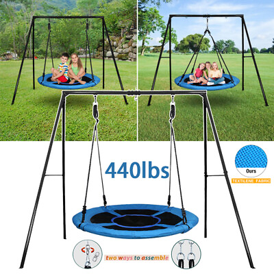 #ad 440LBS Metal A Frame Swing Set Outdoor Backyard Home Kids Adult Saucer Swing Set $135.40