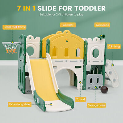 #ad Toddler Slide Freestanding Playground Set Kids 7 in1 Climber Telescope Tunnel $229.32