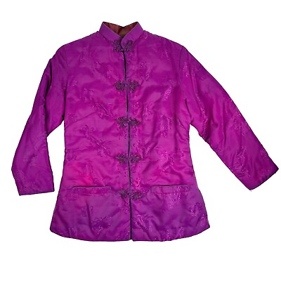 #ad Vintage 90s Chinese Oriental Padded Pink Satin Jacket Mandarin Collar Size Small $40.00