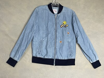 #ad Justice Girls Bomber Jacket Size 16 18 Lightweight Blue 3 Chest Patches Full Zip $9.60