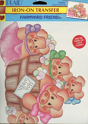 #ad Hogwash Farmyard Friends BathTub of Cute Pigs Iron on Color Transfer Plaid 1994 $3.00