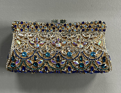 #ad Scallop Clutch Dazzling Exquisite Rhinestone Purse Bag Rare $77.46