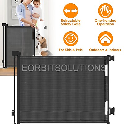 #ad Baby 61x34quot; Safety Gate Retractable Door Extra Wide Pet Dog Indoor Outdoor Stair $72.99