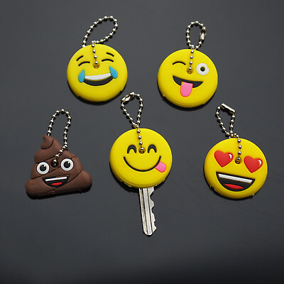 #ad 5x PCS Lot Cute Cartoon Silicone Keychain Emoji Faces Key Cover Caps $8.99