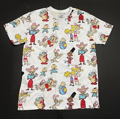 #ad Men’s Nickelodeon Rugrats Ren amp; Stimpy All Over Print T shirt Tee Size Medium M $41.33