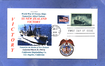 #ad NEW ZEALAND VICTORY WW II Ship named: New Zealand Color ShipCachet First Day PM $1.90