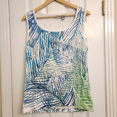 #ad Chicos Sleeveless Ribbed Stretchy Tank Top Blue Green Tropical Sequins Size XL $12.99