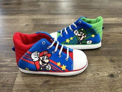 #ad Super Mario Bros Luigi Kids High Top Slippers Size 13 1 NWOT $14.99