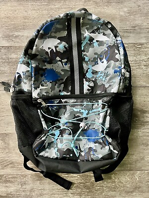 #ad Kids Shark School Backpack Blue Grey Camouflage $12.99