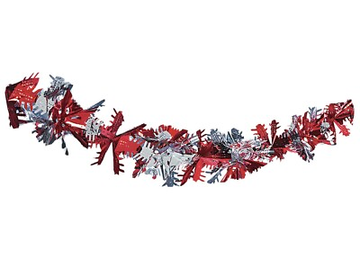 #ad 7’ Red And Silver Snowflake Foil Garland Holiday Christmas Decoration $6.49