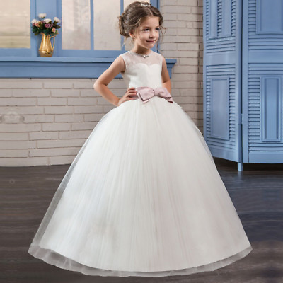 #ad Brand New White Wedding Girls Dress Tulle Princess Bridesmaid Party Kids Clothes GBP 39.99