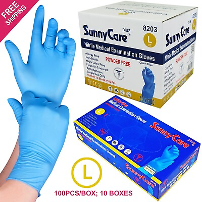 #ad 1000 SunnyCare #8203 Nitrile Exam Gloves Chemo Rated Powder Free Vinyl Latex L $38.99