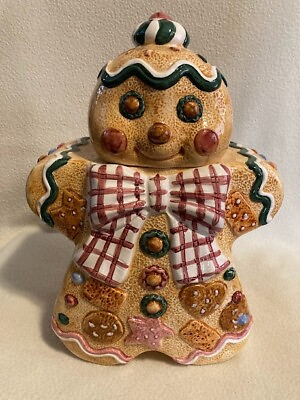 #ad Gingerbread Man Cookie Jar Bow Tie Christmas Decor Figural Canister Jay Import $25.00