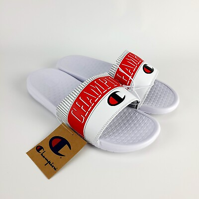 #ad #ad Champion Men#x27;s Super Slide Varsity Duo Slide Sandals White Red 10 New $24.98