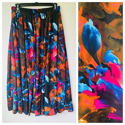 #ad MAGIC Womens Medium Full Pleated Circle Skirt Colorful Abstract Floral Maxi Boho $34.95