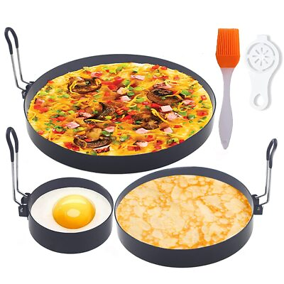 #ad Large 3 Pack Egg Rings for Griddle Fryin 8 Omelette 6 Pancake Mold 4 Griddle $17.10