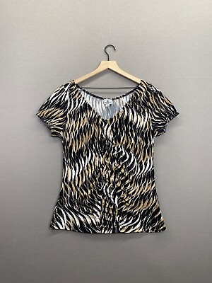 #ad Worthington Womens Brown Shirt Short Scoop Neck Sleeve Size X Large $16.49