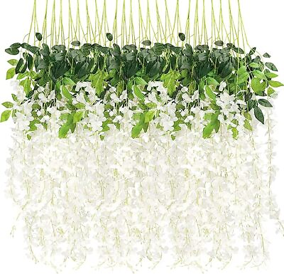 #ad EZFLOWERY 24 Pack 3.6 Feet Artificial Wisteria Vine Hanging Flowers Garland Silk $23.99