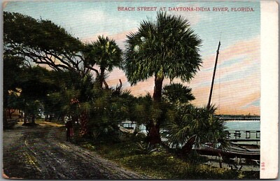 #ad Vintage 1900s Florida Postcard quot;BEACH STREET AT DAYTONA INDIA RIVERquot; Unused $3.75