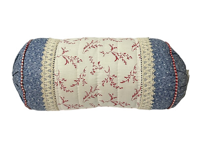 #ad NEW Neckroll Pillow by Caress Mervyns Red Blue Floral Lace Country Shabby Chic $34.95